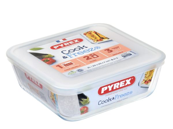 Форма для запікання квадратна PYREX Cook&Freez з кришкою 2 л, 20х20х7 см (219P001/7944)