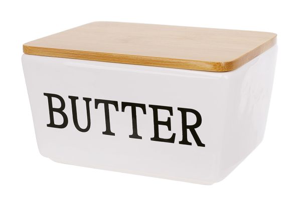 Масленка керамическая BUTTER с бамбуковой крышкой (13.8*10.2*7.8см) (304-027)
